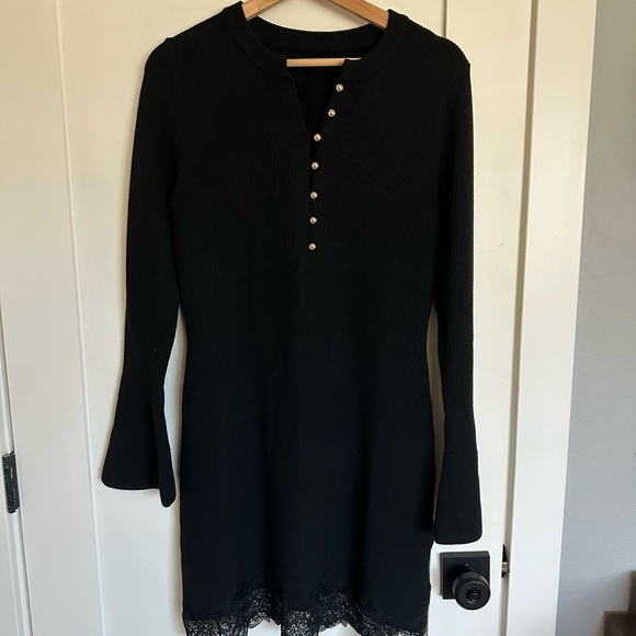 Commense Wool Blend Lace Hem Metal Button Mini Dress Size Medium - Picture 4 of 6